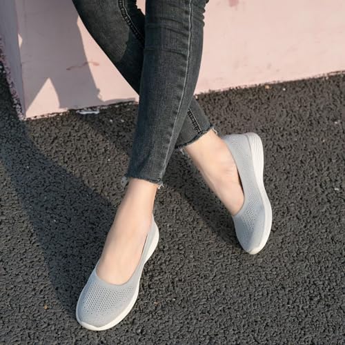 poemlady Women's Slip on Loafer Shoes - Mesh Casual Ballet Flat Nurse Walking Sneakers Round Toe Knit Casual Memory Foam Shoes4