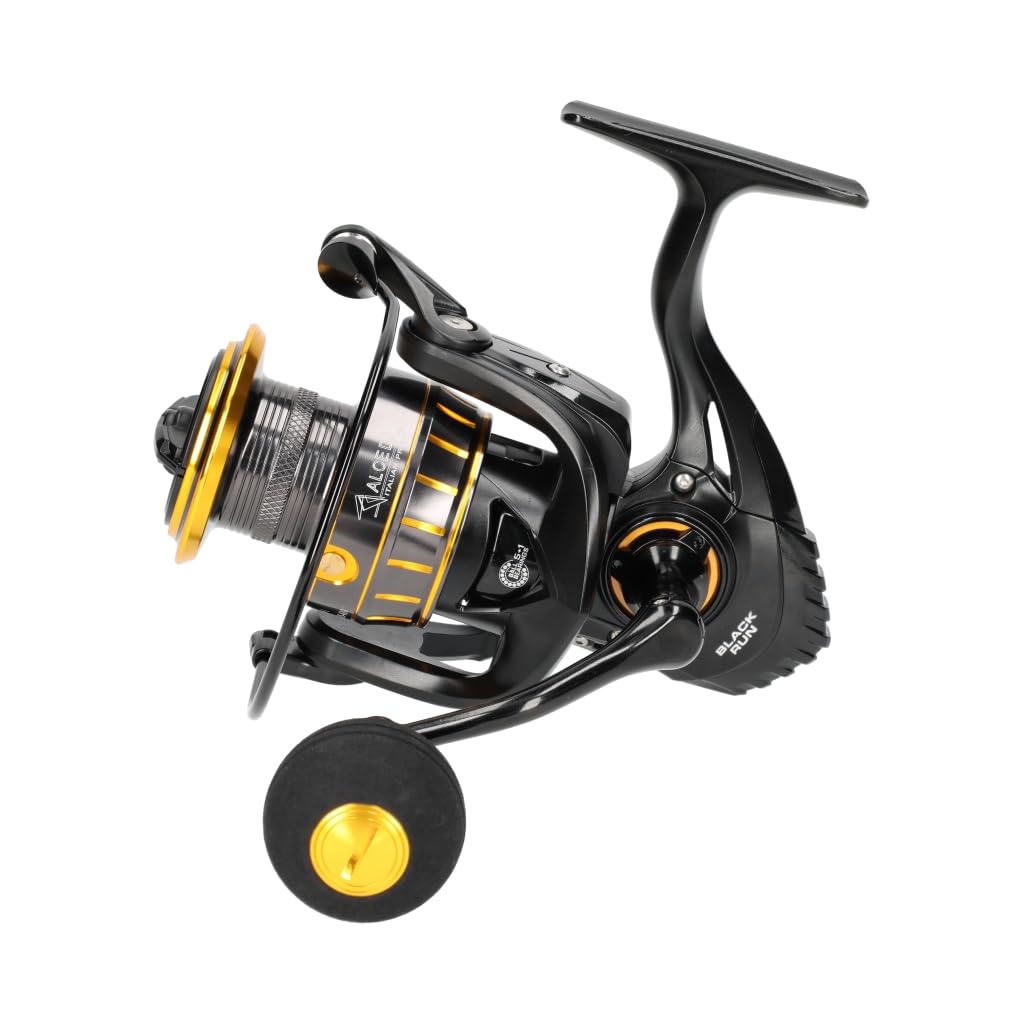 Alcedo Black Run Mulinello da Pesca 3000 4000 5000 con 5+1 Cuscinetti, Archetto Rinforzato, Bobina Anodizzata in Alluminio, Frizione Micrometrica Drag 8 kg, Mare e Acque Interne