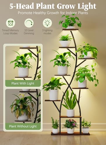 Image of Plant Stand Indoor with Grow Lights 65 inch Tall Plant Shelf Corner Lighted Plant Stands for Indoor Growing Multiple Metal 8 Tiered Large S-Shape Display Shelves Plant Rack for Home Decor Patio Balcony
