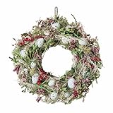 Loberon Kranz Kolton, Hübsch Gesprenkelte Deko-Eier, Täuschend Echte Optik, Osterdekoration, Ostern, Türkranz, Gras, Buchsbaum, Kiefernzweige, bunt