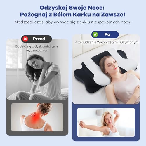 DONAMA Poduszka cervicalna z pianką pamięciową o podwójnej wysokości ergonomiczna do wspierania szyi i ramion alergologiczna przyjemna w dotyku do snu na boku plecach i brzuchu