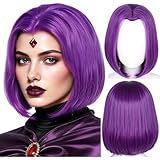 Woaproer Purple Short Wig Women Halloween Costume Wigs with Wig Cap