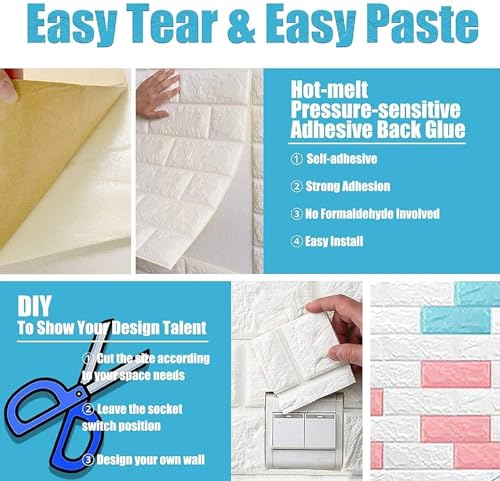 Image of 3D Brick Wallpaper for Wall | Self Adhesive PE Foam DIY Panel | Peel & Stick Decor for Home, Living, Bedroom & Office (70 x 77 cm, Appx 5.8 Sq Ft) (1, White)