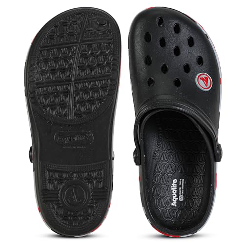 Image of Aqualite Men's NEO-151 Trendy Stylish Fashionable Clogs with Back-Strap| Sandals with Lightweight Regular wear Casual Clogs with Ultra Soft & Flexibility Technology. Black /Grey