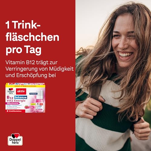 Doppelherz B12 Intense Vita-Energie - hochdosiert mit 500 µg Vitamin B12 pro Trinkfläschchen - 8 Ampullen - vegan
