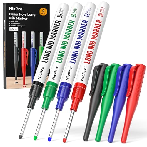 Nicpro 4 PCS Long Nib Marker Pens 30mm Deep Hole Marker (Colorful)