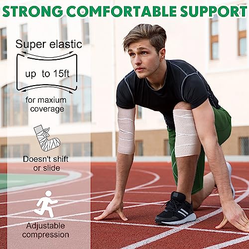 Image of Reginary 20 Pack 2 Inch Elastic Bandage Wrap with Self Closure on Both Ends Athletic Stretchable Compression Bandage for Legs, Knees, Ankles, Wrists, Elbows, Shoulders (Yellow Trim)