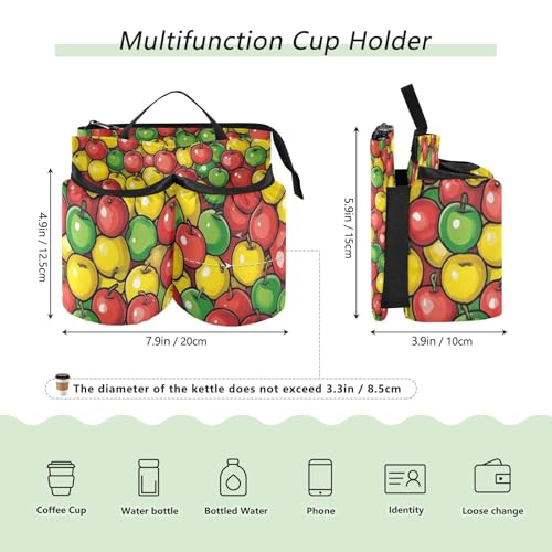 Image of Luggage Cup Holder for Suitcases Free Hands Suitcase Cup Holder Travel Luggage Drink Holder Portable Luggage Cup Caddy Bag Carrier with Handle Apples Colorful