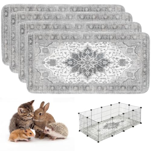 Image of 4PACK Washable Guinea Pig Pee Pads,Absorbent Reusable Guinea Pig Cage Liners,Waterproof,Leak-Proof & Non-Slip Potty Pads for Small Animals Rabbit Hamster Rat.(Gray Floral,24 inchx48 inch)