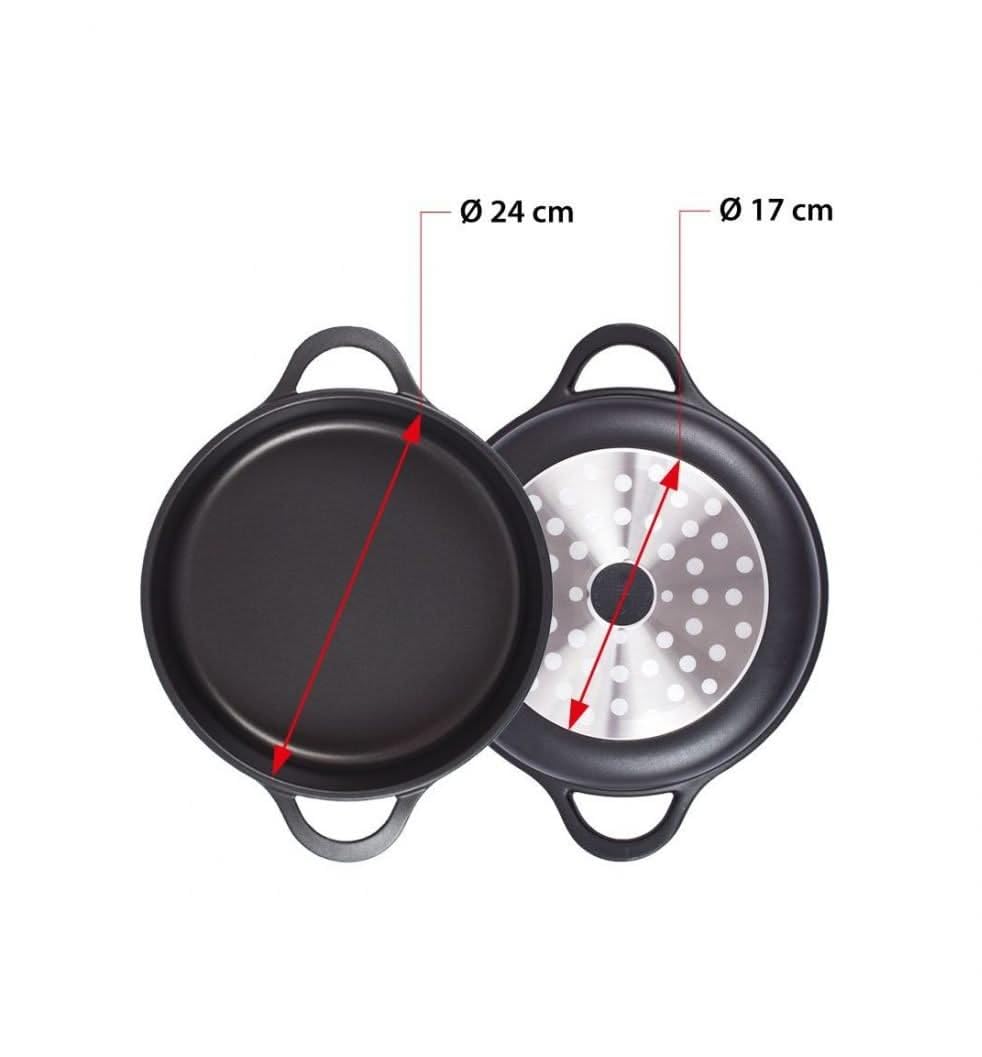Valira 24 cm Kurz Induktionsgeeignet Kasserolle mit Deckel, Schwarz