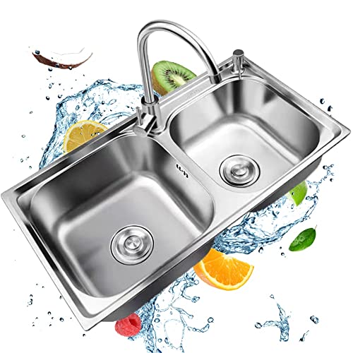 Qusyzd Doppelspülbecken Edelstahl 16 Gauge Silber