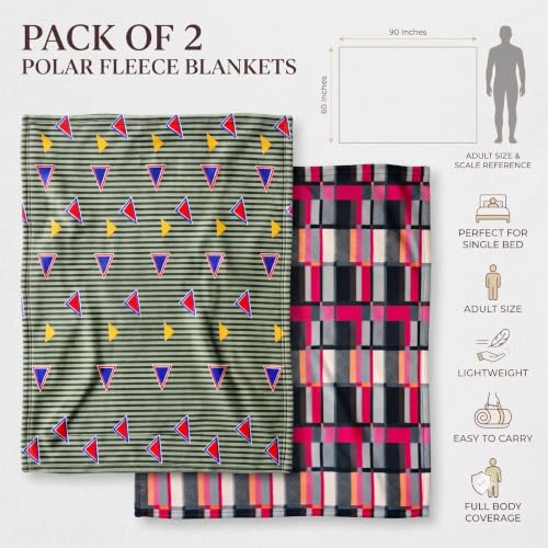 Image of VAS COLLECTIONS 220 GSM Ultra Soft Flannel Blanket Set of 2 for Single Bed, Premium Fleece Winter Blanket, Skin Friendly, Breathable, Durable, Easy Care, 60 x 90 Inches - Sage & Hot Pink