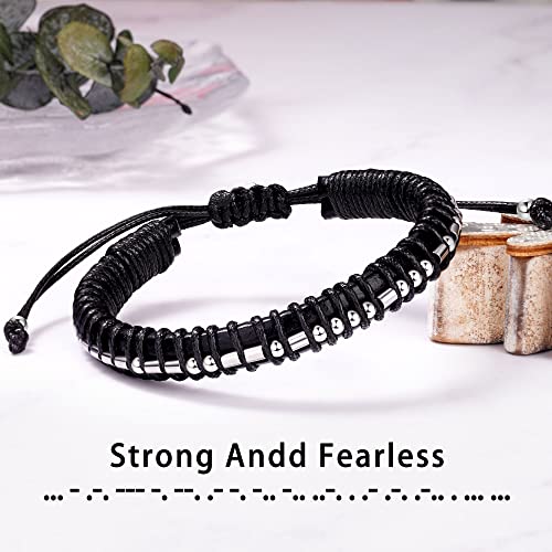 Inspirational Gifts for Men Morse Code Bracelets Mens Bracelets Graduation Gifts for Him Fathers Day Adjustable Leather Bracelet Motivational Birthday Annivesary Jewelry Stocking Stuffers for Men