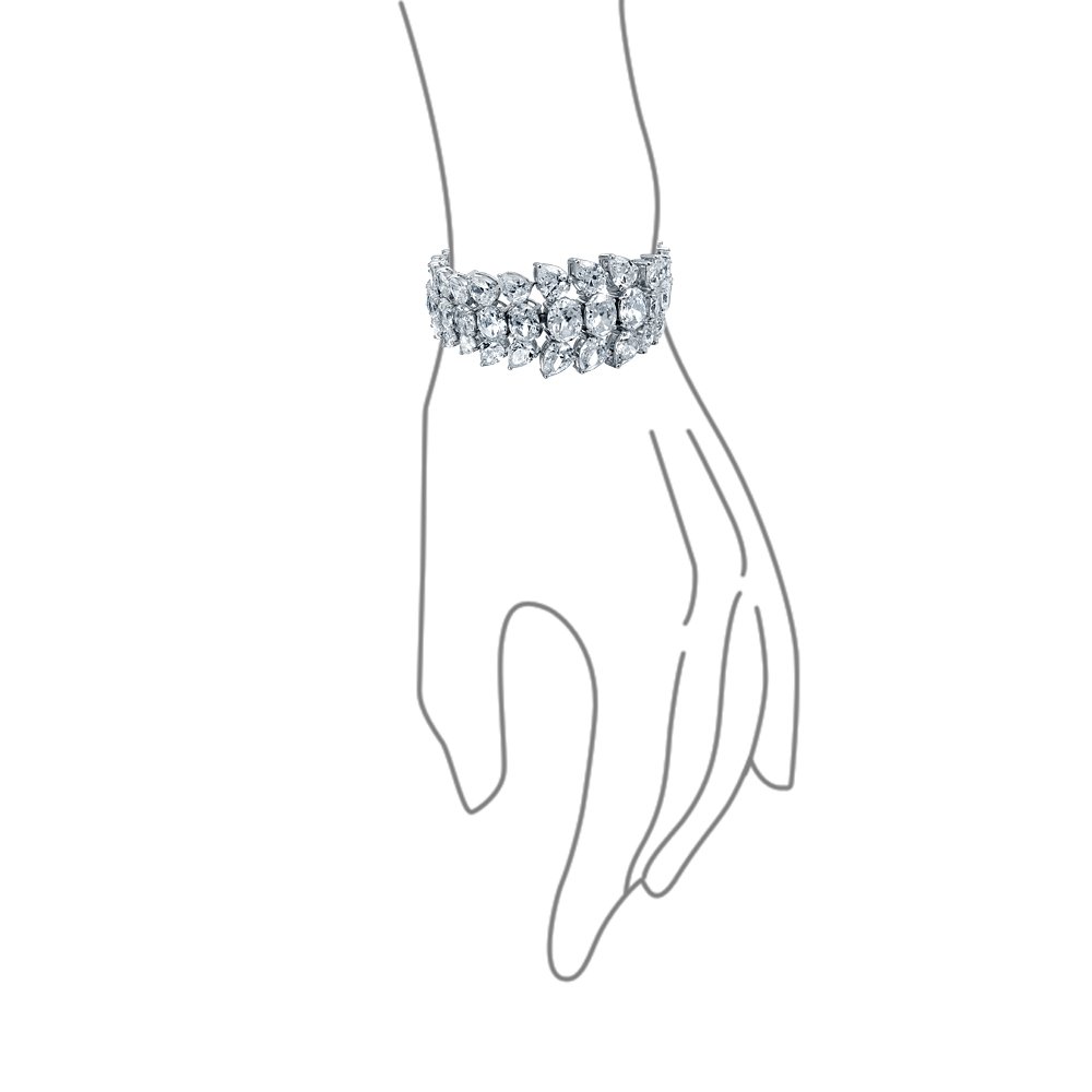 Bling Jewelry Elegantes Armband Mit Mehreren Reihen Von Kubischen Zirkonia-Perlen In Abgestufter Cluster-Form, Perfekt Für Den Abschlussball Oder Die Hochzeit Von Frauen. Silberbeschichtet.