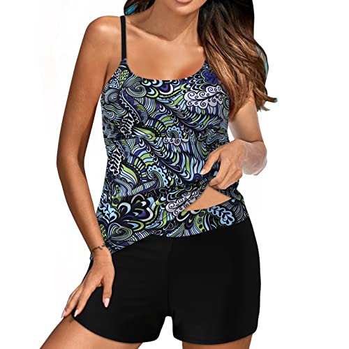 Conjunto tankini de 2 piezas para mujer con volantes y cintura alta - Bañador deportivo para mujer - Top con pantalones cortos - Bañador para mujer - Talla grande, 13 Verdes., XL