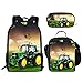 Ensemble Trois pièces de Sac d'école Primaire,Étudiant Cartable,Sac à Lunch, boîte à Crayons,cartables pour Enfants,Crépuscule, Feuilles Vertes, montgolfière, Tracteur de pâturage
