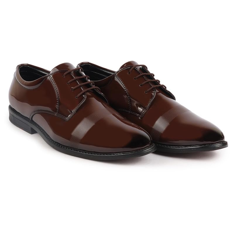 Image of FAUSTO Men's Patent Leather Party Formal Textured Strip Lace Up Shoes
