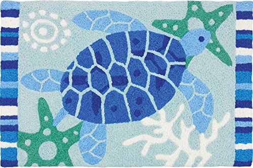 Jellybean Indoor/Outdoor Decorative Blue Sea Turtle Accent Rug - 20