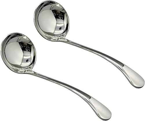 Miniatura 1 de Wenkoni Cucharón pequeño, cucharón para salsa, cucharón de sopa, cucharón de salsa de acero inoxidable 1810 de 7.9 pulgadas (paquete de 2, plateado).