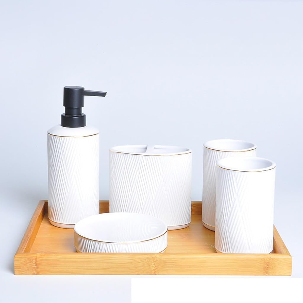 Ceramics Bathroom Wash Set Mouth Cup Toothbrush Holder Cotton Swab Box Kit(E)