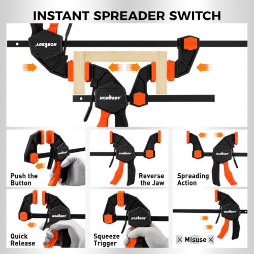 Image of 10-Piece Bar Clamp Set for Woodworking, 4 x 6-inch & 2 x 12-inch One-Handed F Clamp /Spreader, 132 lbs Load Capacity, Includes Spring Clamps & 90 Angle Clamp, Quick-Release Grip