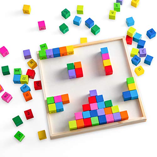 Merryheart Wooden Rainbow Multiplication Board, Multiplication Learning Tray With Block, Montessori Math Education Materials Multiplication Table, Multiplication Manipulatives Toy For Kids #TOP4