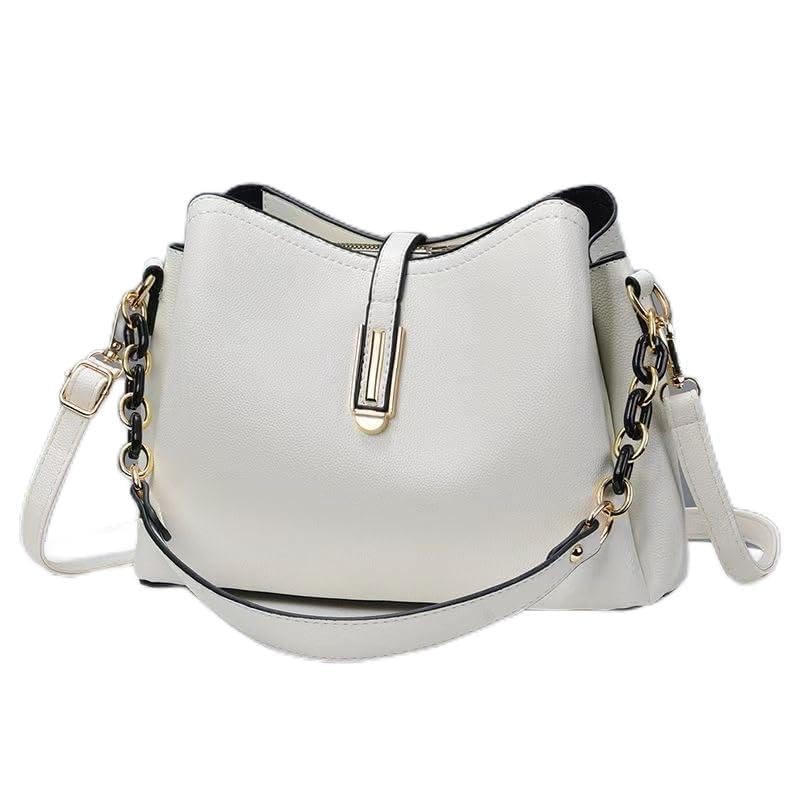 Bolsa Feminina Transversal Média com 2 Alças Ajustável Bolsa de Ombro e Tiracolo para Dia a Dia(Branco)