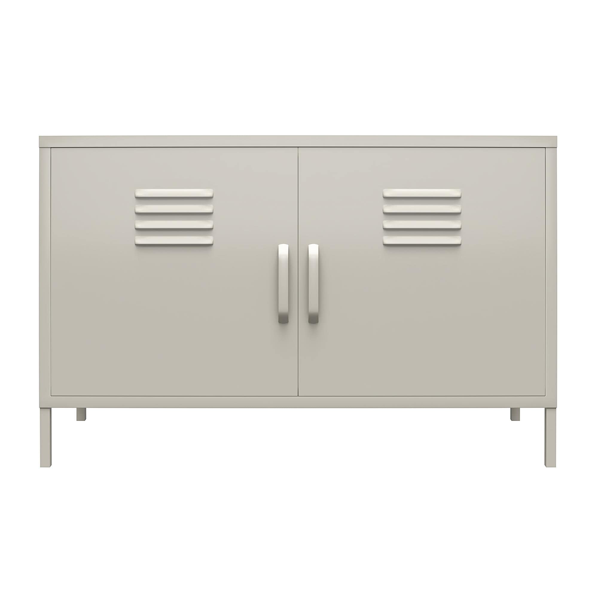 DHP Furniture Bradford Metallschrank Taupe, 98 x 39 x 63 cm, Akzentschrank mit 2 Türen und 2 Regalböden, Sideboard im Spind-Design für Wohnzimmer, Flur, Büro und Home Office