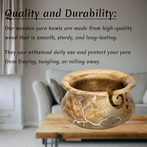 Image of INTAJ Wooden Yarn Bowl for Knitting and Crochet, 7 Inch No-Snag Holder