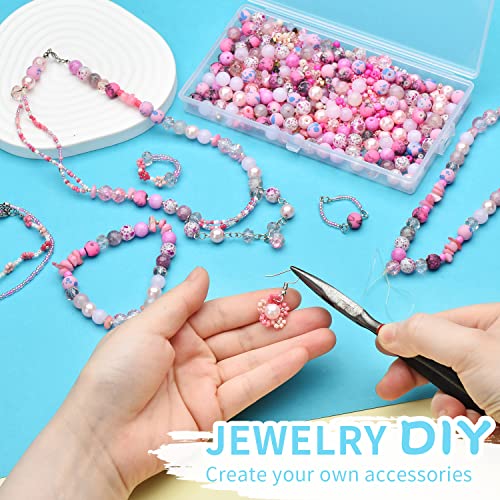 Image of Rose Quartz Jewelry Making Kit - 900pcs Glass Beads, Assorted 8mm, Bicone Crystal, Spacer Seed Beads for Bracelet Crafting