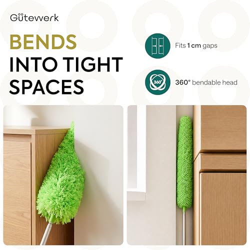 Image of GUTEWERK Microfiber GaoeTewerk Dustr Duster With Extension Pole, Feather Duster, Ceiling Fan Dusters For Cleaning, Dust Cleaner, Cobweb 7.1 Cm, Green