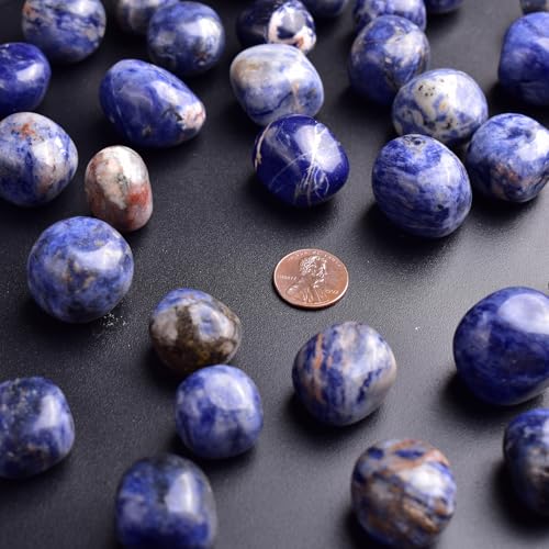 Image of Polished Stone Set Sodalite Crystals, 0.8 inch Handpicked Tumbled Gemstones Rocks, Pebbles for Reiki, Chakra, Healing, Home Decor