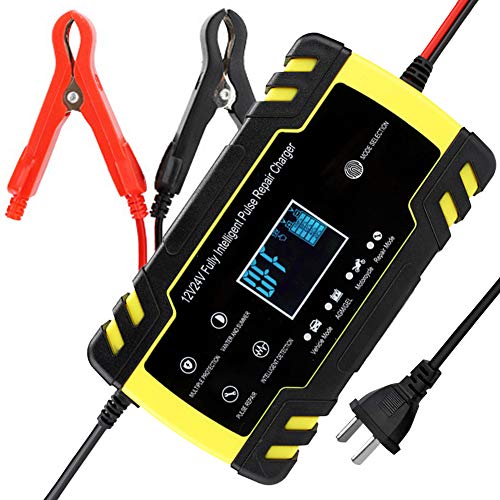 Smart Battery Charger Maintainer for Car, 110-240V(Input) 12V/8A 24V/4A (Output) Automotive Battery Charger with LCD Digital Display for Truck AGM Motorcycle Charger or Repair