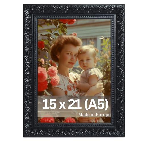 Victor cadre photo Rubens noir en 15x21 cm (A5) – bar : 30 x 20 mm – style baroque antique – verre véritable – décoration pour la maison