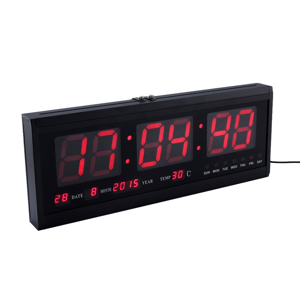 Orologio con Calendario a LED, Orologio da Parete con LED Temperatura Data, LED Wall Clock per Ufficio, Salotto o Cucina