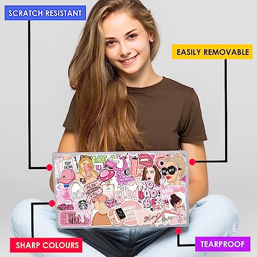 Image of FlyBuyHub Pink Theme Aesthetic Vinyl Journal Stickers for Phone Case, Laptop, Notebook, Diary, Water Bottle, Etc Self-Adhesive Stickers Set of 120 Glossy and Waterproof Stickers (Pink Girls)