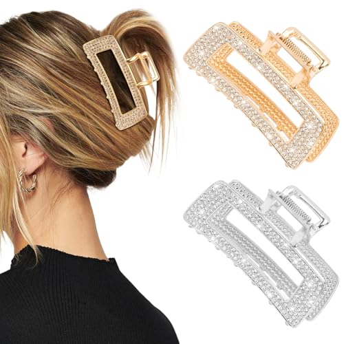 2 Piezas Pinzas para el Cabello con Rhinestones Cuadrados miniatura 1