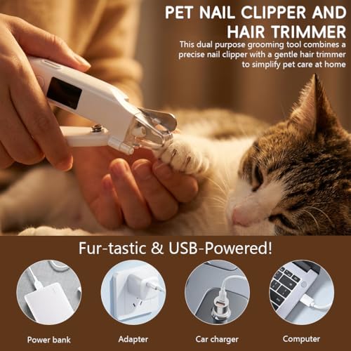 Image of Qpets 2-in-1 Pet Nail Clipper & Hair Trimmer with LED Light, IPX7 Waterproof, Illuminated Precision Paw Trimmer Dual Head Nail Clipper Grooming Tool for Dogs & Cats