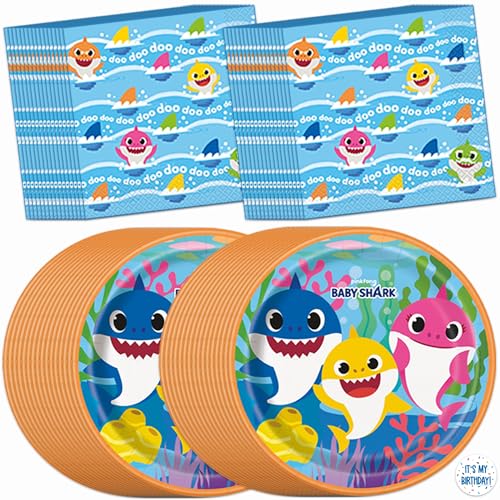 Baby Shark Birthday Decorations for Party | Baby Shark Plates and Napkins for 32 Guests | Officially Licensed