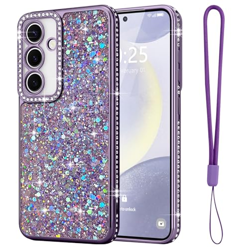 Lafunda for Samsung Galaxy S24 Case Glitter, Luxury Shiny Bling Sparkly Bumper Cover with Crystal Diamonds for Women Girls Soft Shockproof Protective Phone Case for Samsung Galaxy S24 6.2', Purple