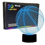Wiscky Basketball 3D Illusion Lamp, LED Night Lights for Kids Birthday Gift 7 Color Changing Touch Switch Xmas Decoration Nightlight Children Room Bedroom Decorations Toys for Sports Theme Fans