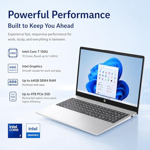 Image of HP New 15.6 inch Business AI Laptop(2026 Premium Edition) with MS365 for Web, Intel Core 7 150U(10 Cores, Up to 5.4 GHz), Wi-Fi 6, Bluetooth 5.4, Ultra Quiet Design, Long Battery Life, Windows 11 Home