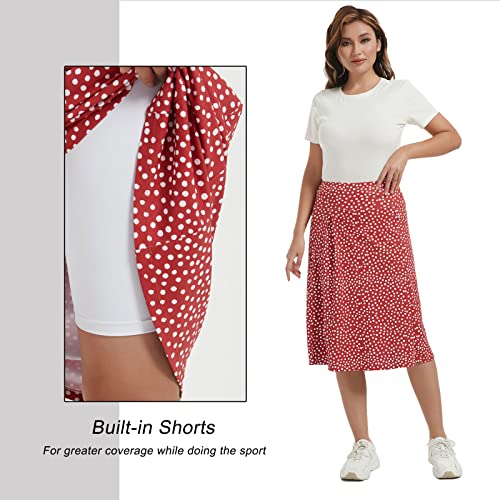 Nooyme Midi Skirt For Women Athletic Skorts With 3 Pockets Modest Skirts Active Running Skort (Medium,Red-White Dot) #TOP5