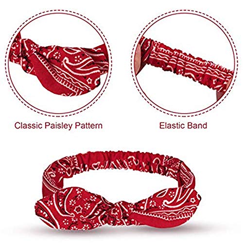 Carede FDDK166-5 6 Pack Elastic Paisley Bandana Knot Headbands Rabbit Ear Bow Headband Turban Headwraps Hair Band thumb #3