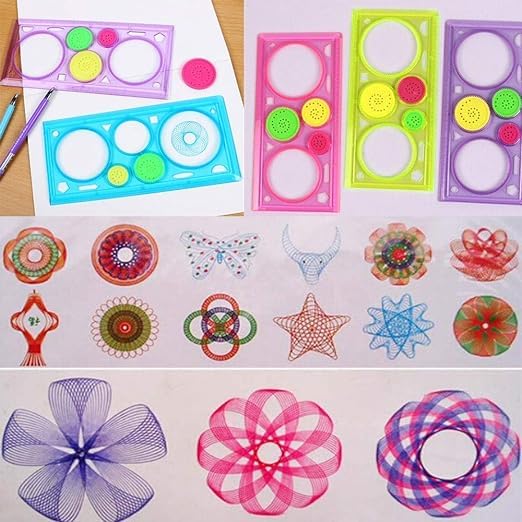 YBN Plastic Spirograph Geometric Ruler Drafting Tools Designing Full Tool Set with 12 Neon Pens for Spirography Art Work Complete Kit for Kids., Multicolor 1