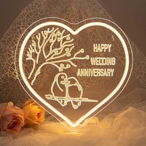 Image of Lucunstar Wedding Neon Sign Happy Anniversary LED Sign for Wall Decor Valentines Day LED Light Love Signs Heart Decor in Wedding Party Bedroom Home Love Gifts for Couple in Anniversary Party