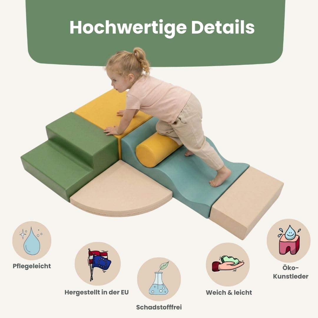 IGLU SOFT PLAY 6er Softbausteine Set für Kinder – XXL Kletterbausteine & Schaumstoff-Bausteine – Abenteuerlandschaft, Hindernisparcours & Motorikspielzeug Explorer (Pastel Sea)