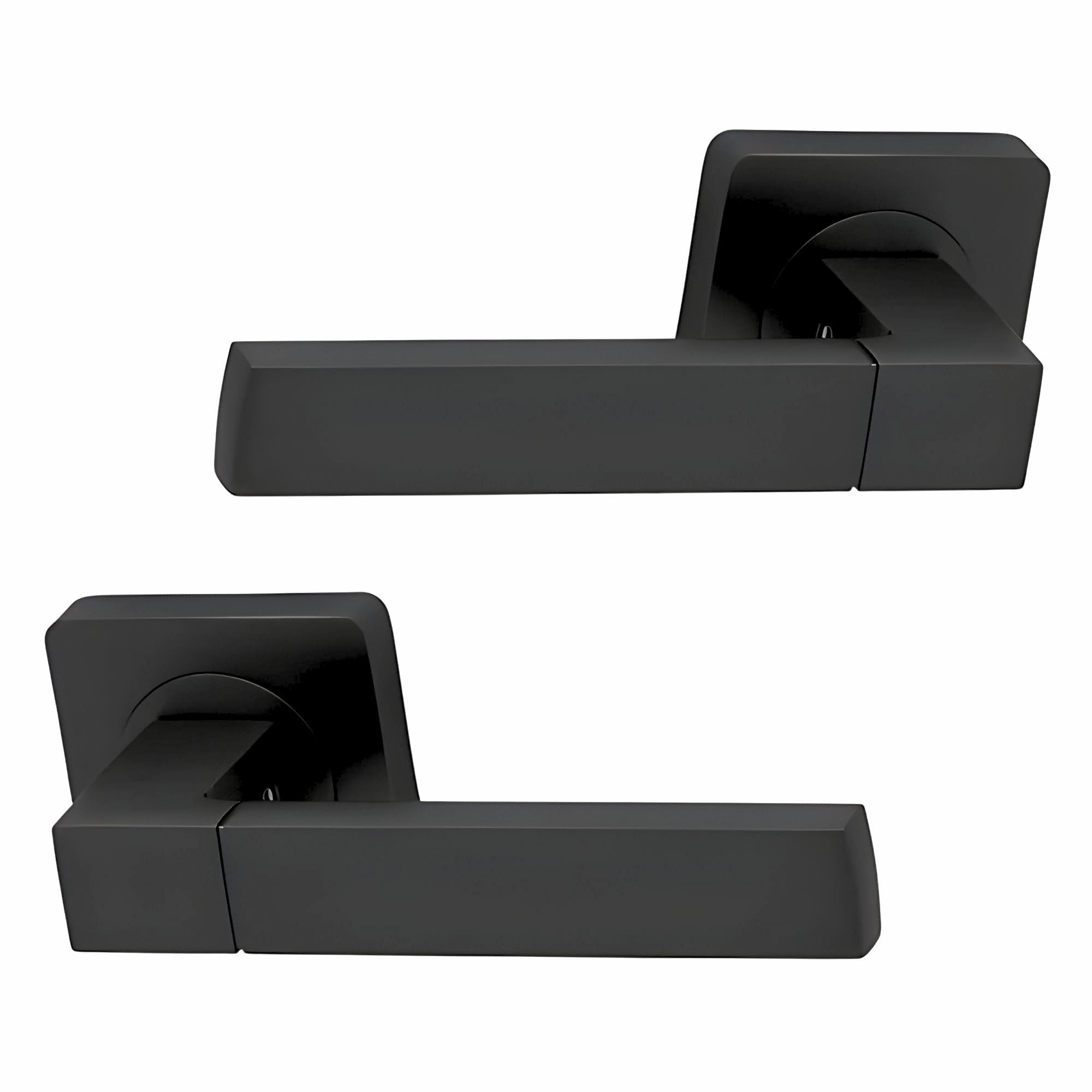 UAP Cube Internal Door Handles On Square Rose, Matt Black Lever Handles for Interior Wooden Doors, Keyless Pair