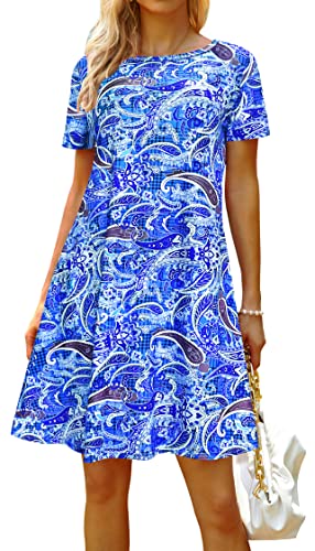 Image of Casual Summer Dresses for Women Beach Sun Dress Short Sleeve Tshirt Dress with Pockets