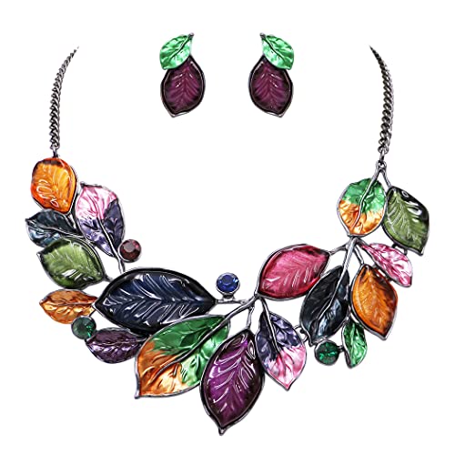 Rosemarie-Jubalee-Womens-UnbeLEAFable-Statement-Enamel-Crystal-Resin-Leaf-And-Vine-Necklace-Earrings-Set